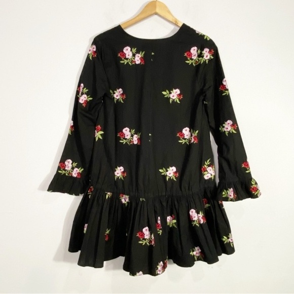 ASOS DESIGN Cotton Embroidered V-neck Smock Drop Waist Dress - Picture 6 of 14